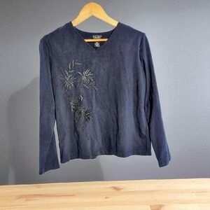 Rafaella Black XL Long Sleeve Embroidered Blouse